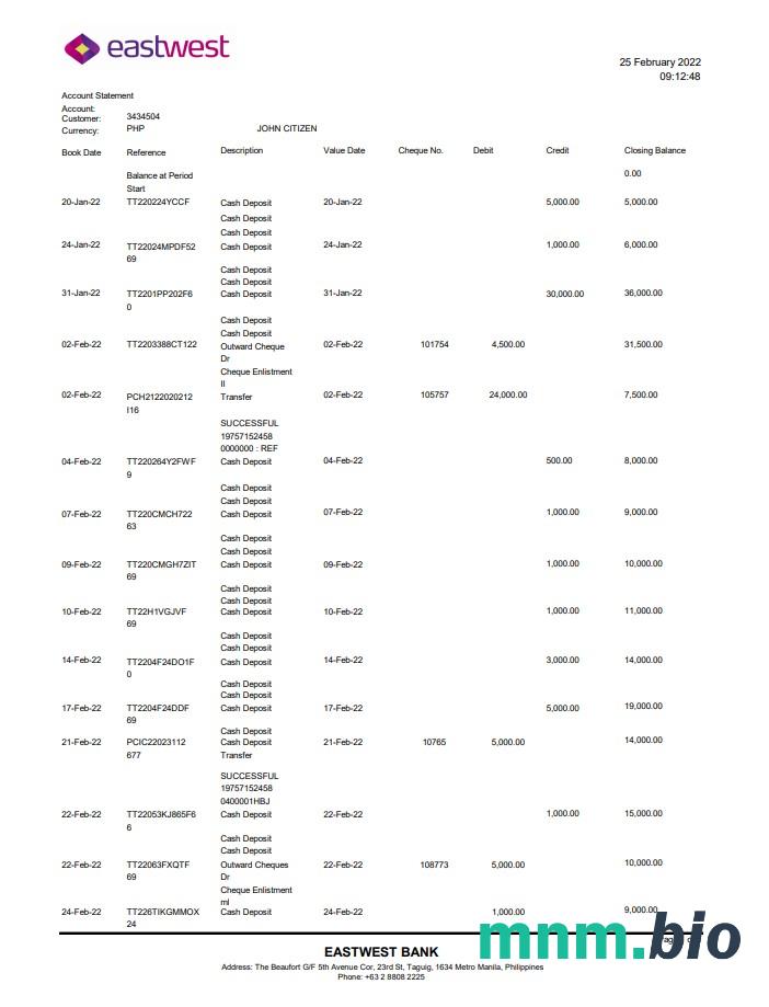 Filipiński Bank filipińskiego wyciągu bankowego łatwy do wypełnienia szablon w formacie Excel i PDF